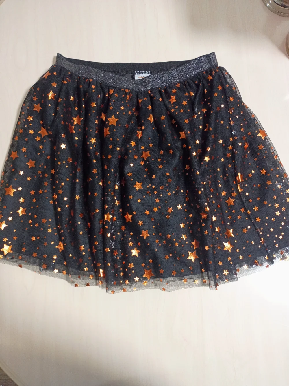 Spirit Halloween Black Tulle Skirt with Metallic Orange Stars -